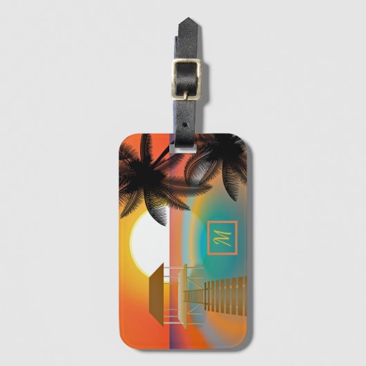 Tropical Watercolor Mit Monogramm Luggage Travel Gepäckanhänger (Vorderseite Vertikal)
