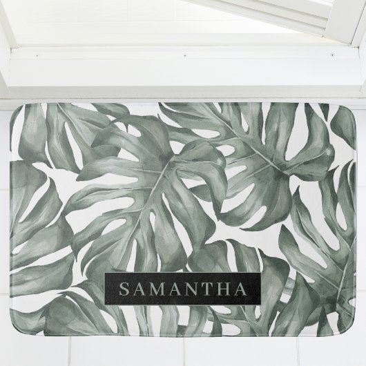 Tropical Watercolor Modern Oasis Leaves Badematte