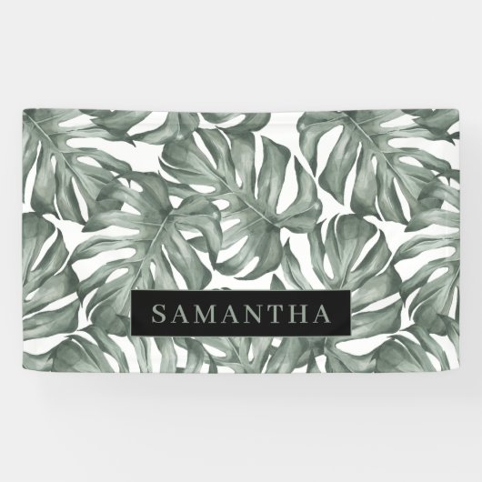 Tropical Watercolor Modern Oasis Leaves Banner (Horizontal)