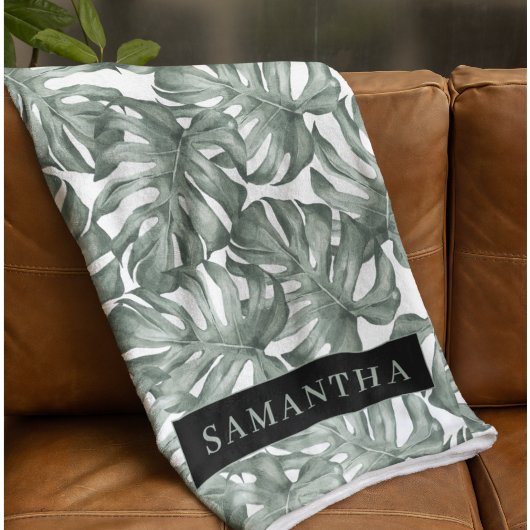 Tropical Watercolor Modern Oasis Leaves Fleecedecke