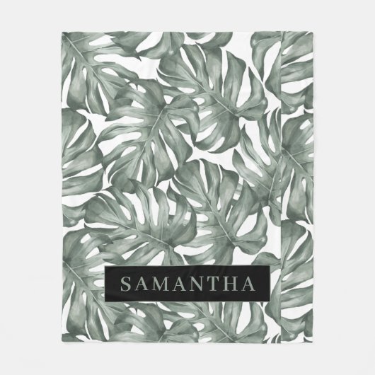 Tropical Watercolor Modern Oasis Leaves Fleecedecke (Vorderseite)