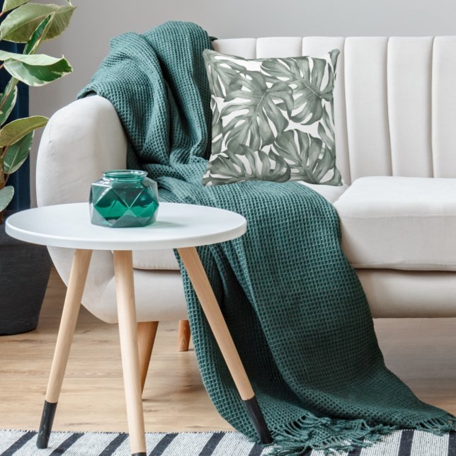 Tropical Watercolor Modern Oasis Leaves Kissen (Von Creator hochgeladen)