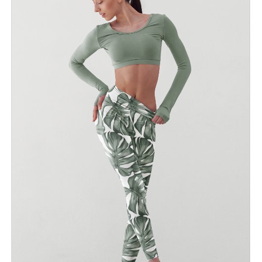 Tropical Watercolor Modern Oasis Leaves Leggings