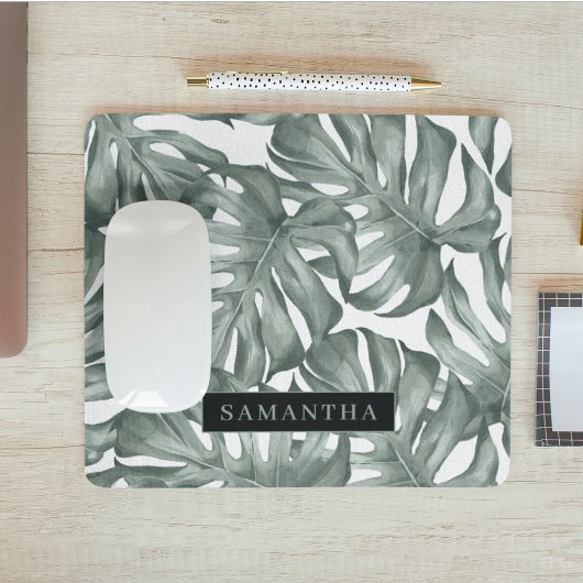 Tropical Watercolor Modern Oasis Leaves Mousepad