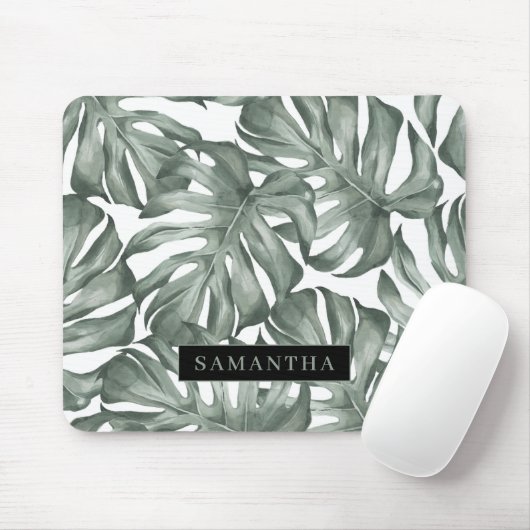 Tropical Watercolor Modern Oasis Leaves Mousepad (Mit Mouse)