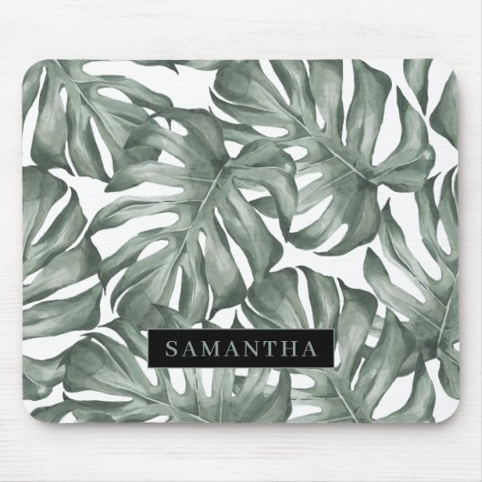 Tropical Watercolor Modern Oasis Leaves Mousepad (Vorne)