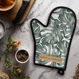 Tropical Watercolor Modern Oasis Leaves Ofenhandschuh & Topflappen-Set