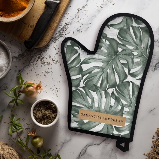 Tropical Watercolor Modern Oasis Leaves Ofenhandschuh & Topflappen-Set