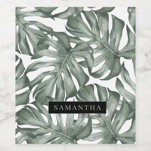 Tropical Watercolor Modern Oasis Leaves Weinetikett (Einzelnes Label)