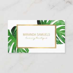 Tropical Watercolor Monstera Blätter Boutique Visitenkarte
