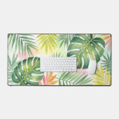 Tropical Watercolor Monstera Leaf Boho Schreibtischunterlage (Tastatur & Maus)