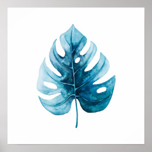 Tropical Watercolor Monstera Leaf Illustration Poster