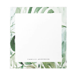Tropical Watercolor Monstera Leaves Greenery Notizblock