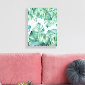 Tropical Watercolor Monstera Palm Blätter Leinwanddruck (Insitu (Wohnzimmer))