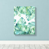 Tropical Watercolor Monstera Palm Blätter Leinwanddruck (Insitu (Holzboden))