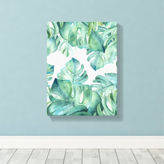Tropical Watercolor Monstera Palm Blätter Leinwanddruck (Insitu (Holzboden))
