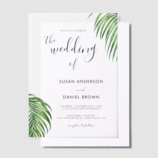Tropical Watercolor Palm Blätter Hochzeitsfeiern Pergament Einladungen (Versetzt)