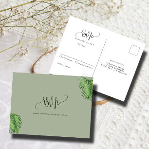 Tropical Watercolor Palm Blätter Wedding RSVP Postkarte