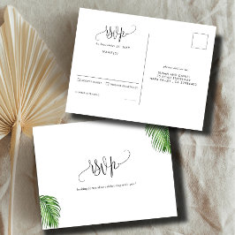 Tropical Watercolor Palm Blätter Wedding RSVP Postkarte