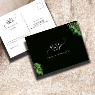 Tropical Watercolor Palm Blätter Wedding RSVP Postkarte