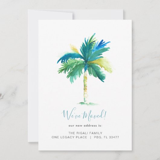 Tropical Watercolor Palm Tree Änderung der Adresse Ankündigung (Vorderseite)
