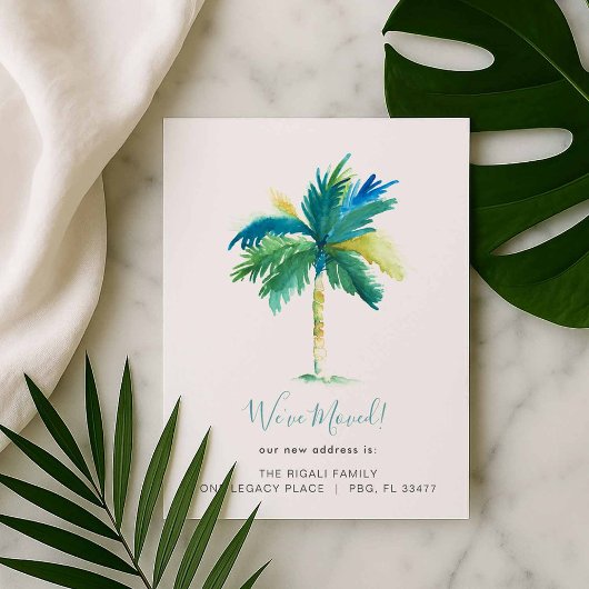Tropical Watercolor Palm Tree Änderung der Adresse Ankündigungspostkarte