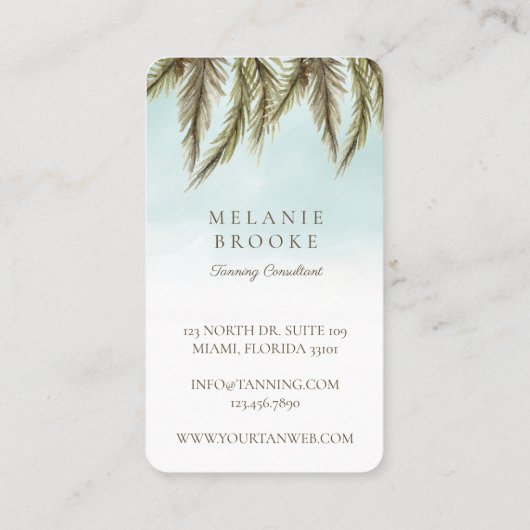 Tropical Watercolor Palm Tree Tanning Salon Visitenkarte (Rückseite)