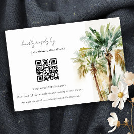 Tropical Watercolor Palm Tree Wedding QR CODE UAWG Begleitkarte