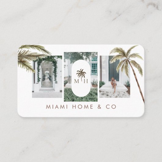 Tropical Watercolor Palm Trees Boho Foto Visitenkarte (Vorderseite)