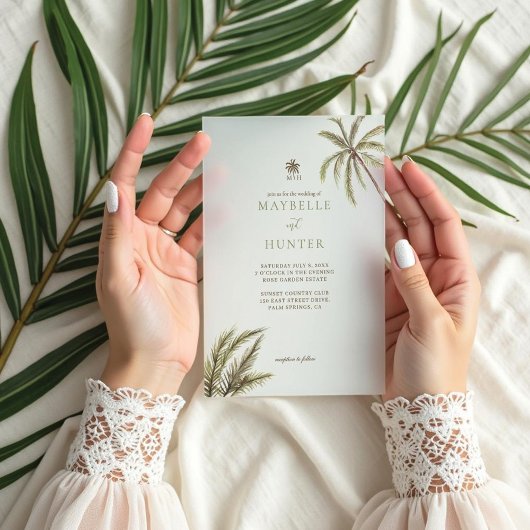 Tropical Watercolor Palm Trees Boho Hochzeit Pergament Einladungen