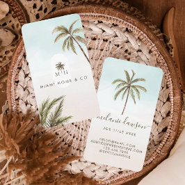 Tropical Watercolor Palm Trees Boho Monogram Visitenkarte
