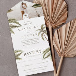 Tropical Watercolor Palm Trees Boho Wedding Foto All In One Einladung<br><div class="desc">Laden Sie Ihre Gäste zu Ihrer wunderschönen Hochzeit am Strand mit unserem Foto boho Tropical Beach Hochzeit All-in-One-Einladung Design. Das Design zeigt unsere handbemalten Aquarellpalmen mit Palmenmonogramm. Unsere boho tropische Hochzeit ist perfekt für ein Strandthema oder Hochzeit in Urlaubsort. Enthält ein Foto auf der Innenseite, um Ihr spezielles Foto anzuzeigen,...</div>