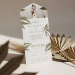 Tropical Watercolor Palm Trees Boho Wedding Foto All In One Einladung<br><div class="desc">Laden Sie Ihre Gäste zu Ihrer wunderschönen Hochzeit am Strand mit unserem Foto boho Tropical Beach Hochzeit All-in-One-Einladung Design. Das Design zeigt unsere handbemalten Aquarellpalmen mit Palmenmonogramm. Unsere boho tropische Hochzeit ist perfekt für ein Strandthema oder Hochzeit in Urlaubsort. Enthält ein Foto auf der Innenseite, um Ihr spezielles Foto anzuzeigen,...</div>