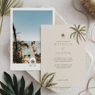 Tropical Watercolor Palm Trees Boho Wedding Foto Einladung