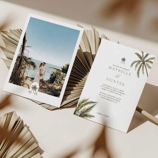 Tropical Watercolor Palm Trees Boho Wedding Foto Einladung