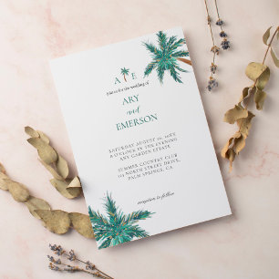 Tropical Watercolor Palm Trees Boho Wedding Foto Einladung