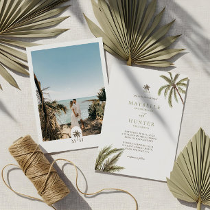 Tropical Watercolor Palm Trees Boho Wedding Foto Einladung