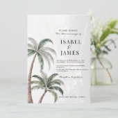 Tropical Watercolor Palm Trees Foto Boho Wedding Einladung (Stehend Vorderseite)