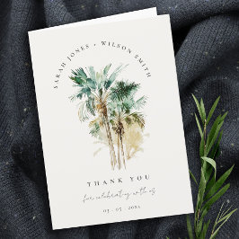 Tropical Watercolor Palm Trees Foto Hochzeit Dankeskarte