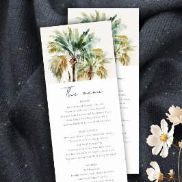 Tropical Watercolor Palm Trees Wedding Menu Card Einladung