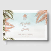 Tropical Watercolor Palm Trees Wedding Monogram Gästebuch (Vorderseite)