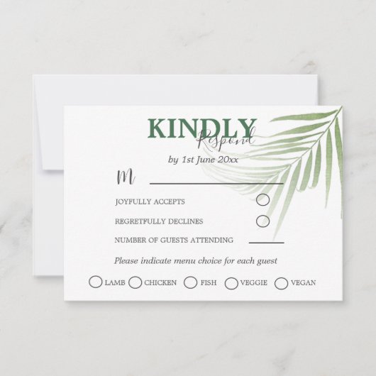 Tropical Watercolor Palm UAWG Wedding RSVP Karte (Vorderseite)