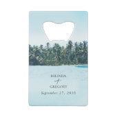 Tropical Watercolor Palms & Beach Wedding Geldbeutel Flaschenöffner (Rückseite)