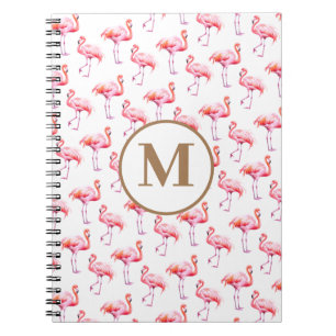Tropical Watercolor Pink Flamingo Gold Initial Notizblock