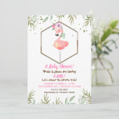 Tropical Watercolor Pink Flamingo Kinderdusche Einladung (Stehend Vorderseite)