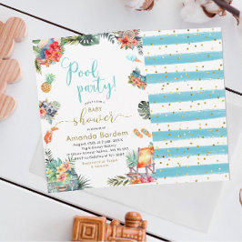 Tropical Watercolor Poolside Summer Baby Dusche Einladung
