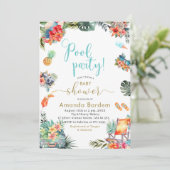 Tropical Watercolor Poolside Summer Baby Dusche Einladung (Stehend Vorderseite)