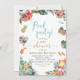 Tropical Watercolor Poolside Summer Baby Dusche Einladung