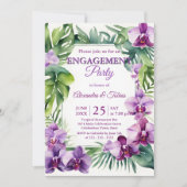 Tropical Watercolor Purple Orchid Engagement Party Einladung (Vorderseite)