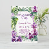 Tropical Watercolor Purple Orchid Engagement Party Einladung (Stehend Vorderseite)